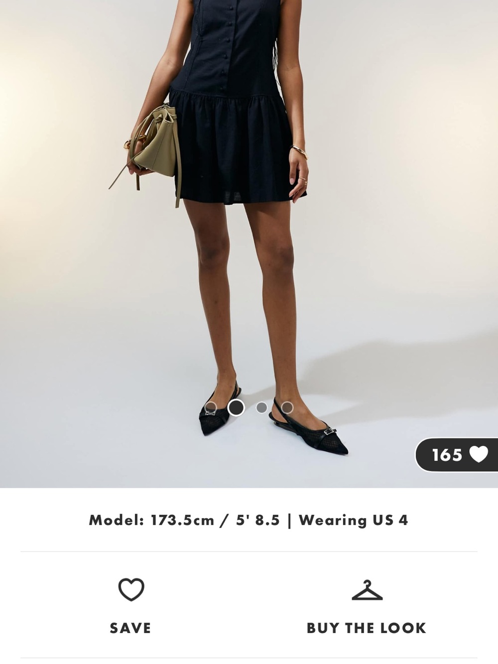 Dropped Waist Button-Front Mini Dress in Black